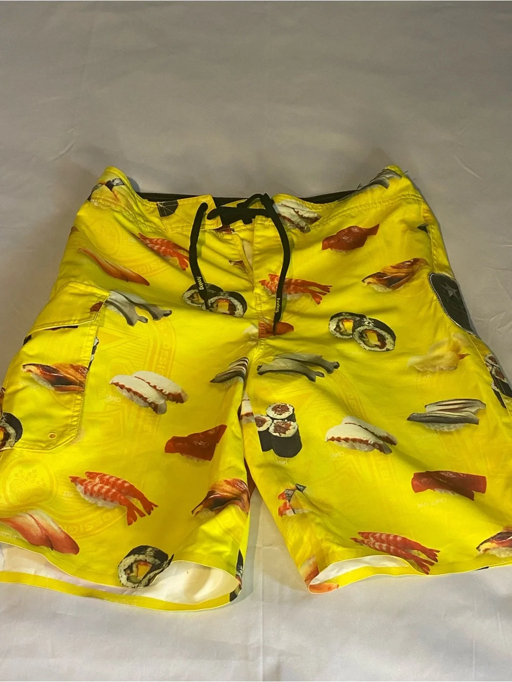 Analog Yellow Sushi-Print Board Shorts